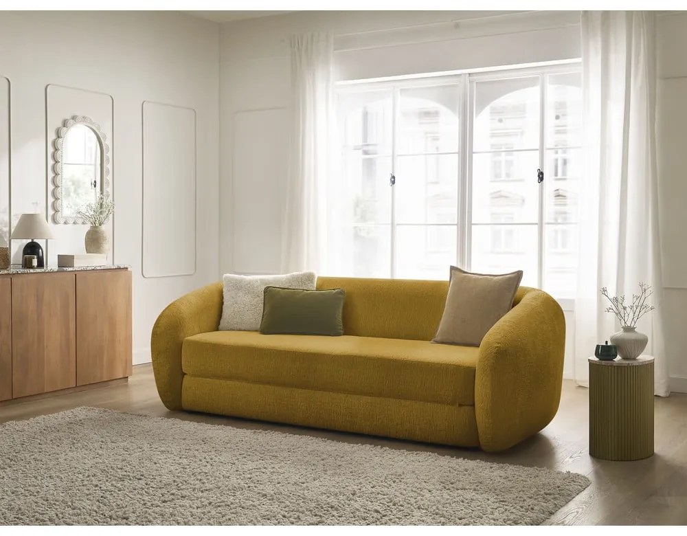 Mustársárga zsenília kinyitható kanapé 228 cm Neyo – Bobochic Paris