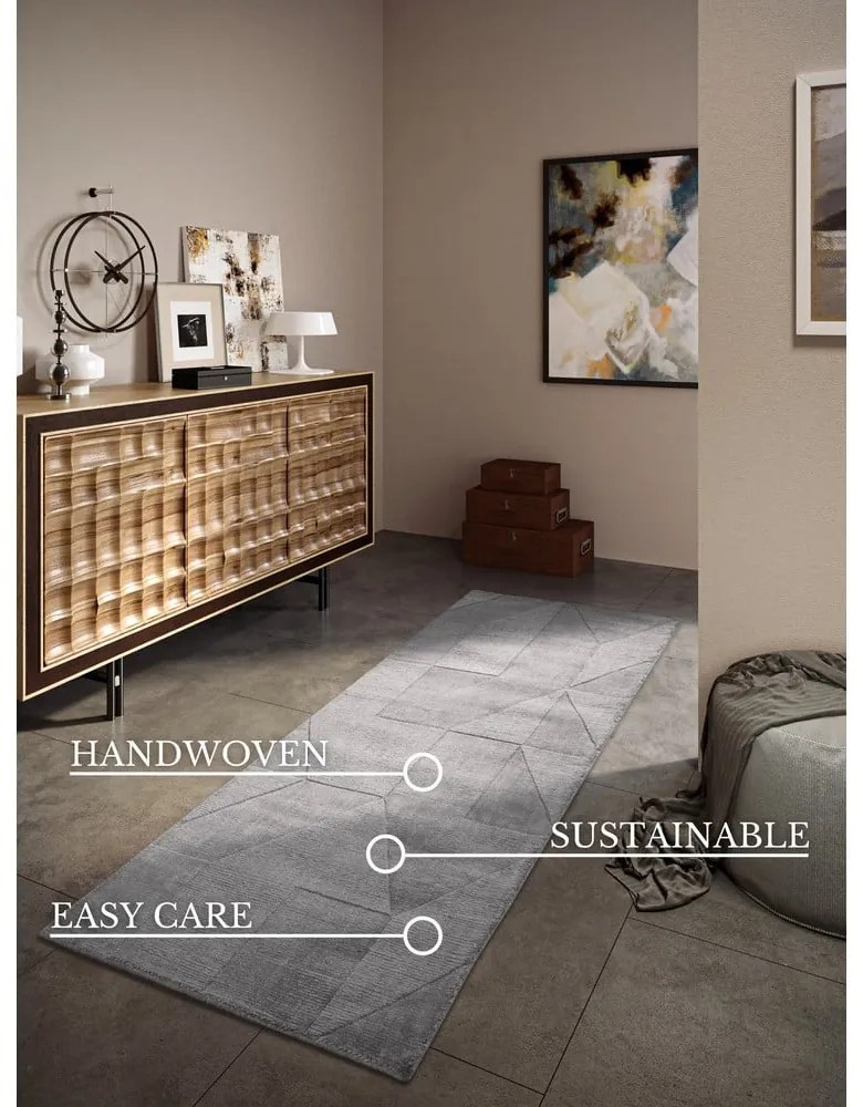 Szürke kézi szövésű gyapjú futószőnyeg 80x250 cm Ursule – Villeroy&amp;Boch