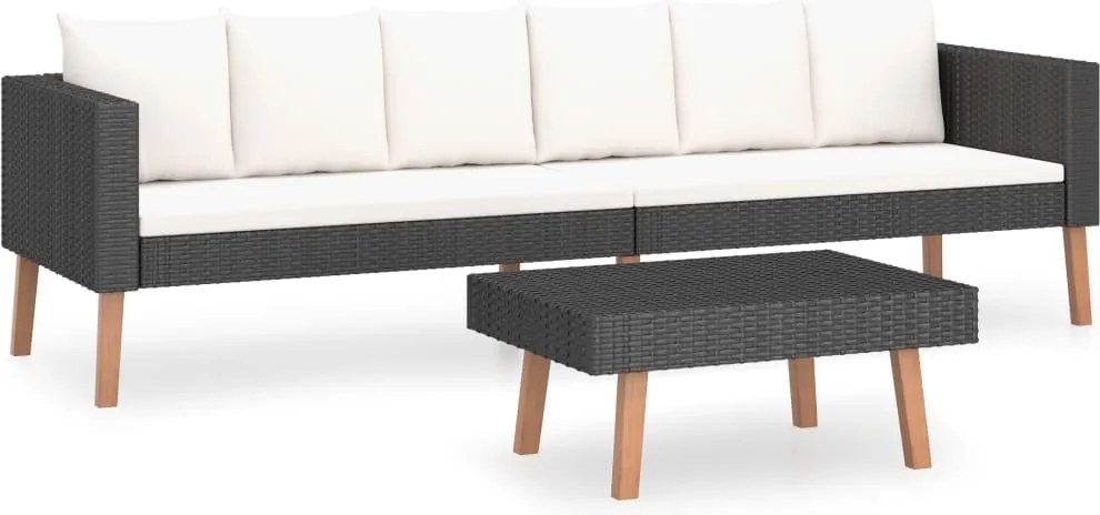 vidaXL 2 részes fekete polyrattan kerti ülőgarnitúra párnákkal