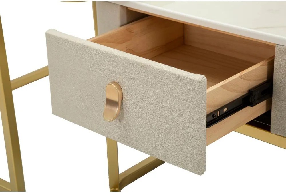 Krémszínű-aranyszínű dohányzóasztal szett márvány dekorral, 2 db-os 50x70 cm Beauty – Mauro Ferretti