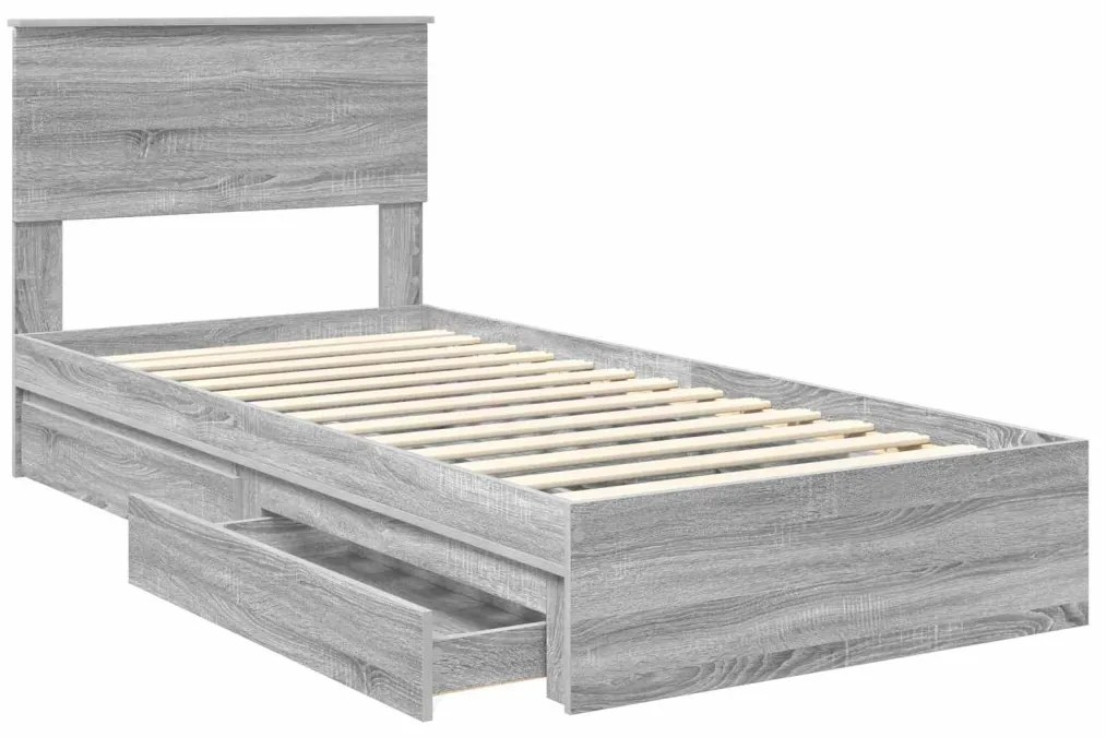 vidaXL Tárolós Ágy fejtámlával Szürke Sonoma 75 x 190 cm Faanyag
