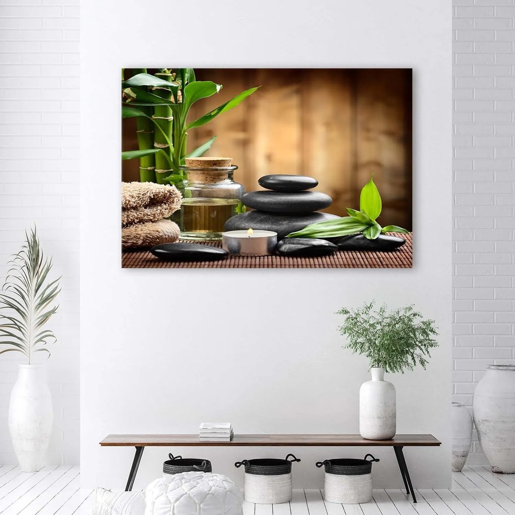 Gario Vászonkép Zen kompozíció fekete kövekbol és bambuszból Méret: 100 x 70 cm