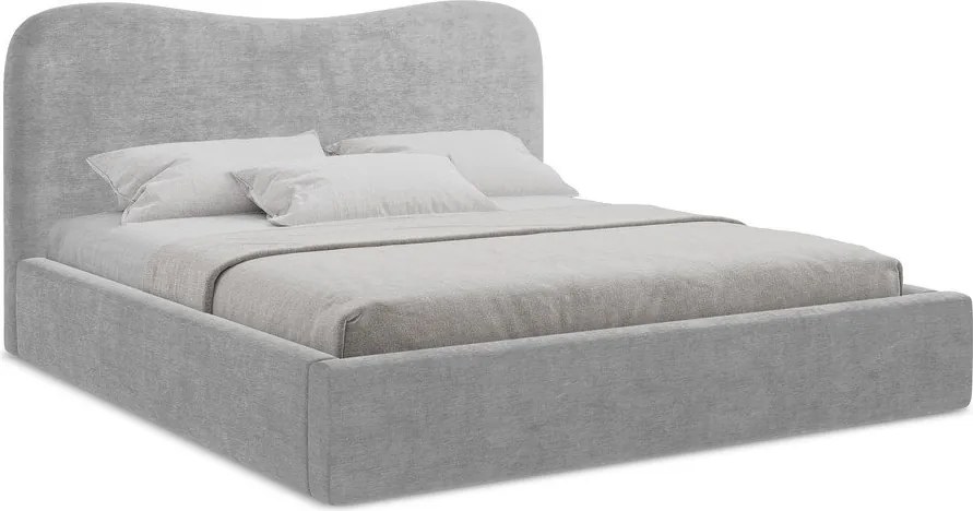 Világosszürke kárpitozott ágyneműtartós franciaágy ágyráccsal 160x200 cm Kahai – Makamii