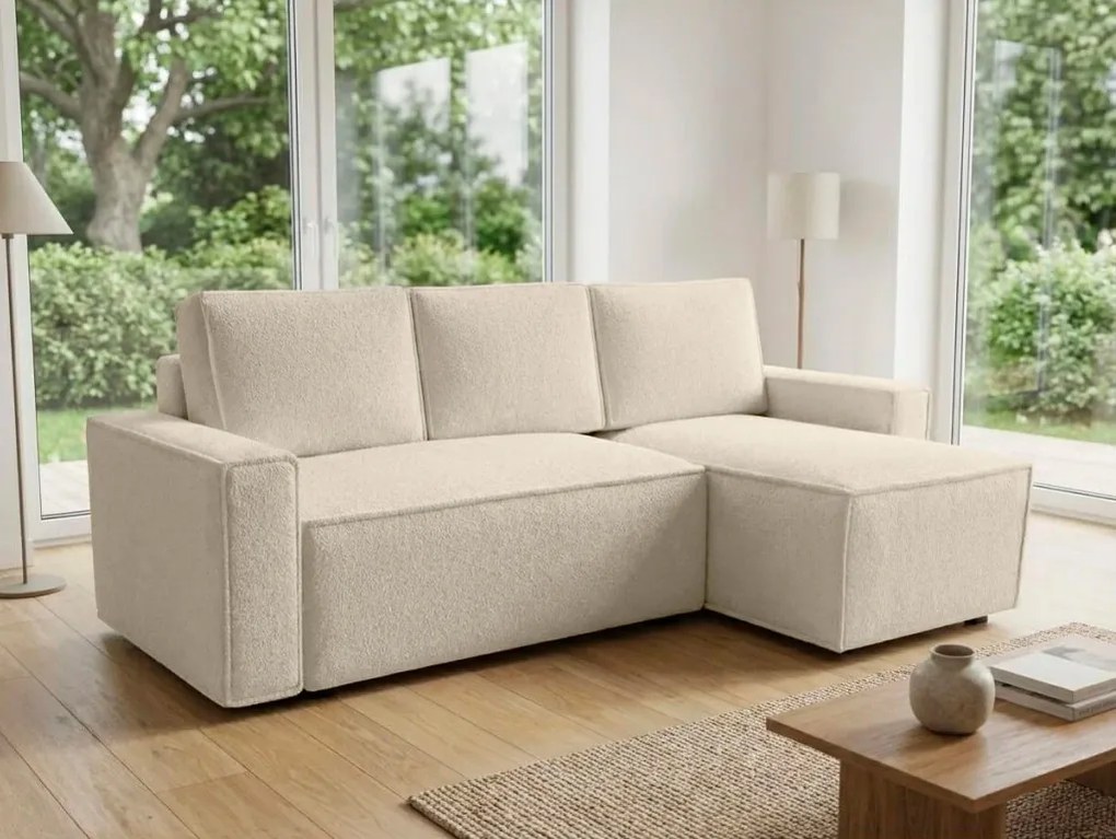 AKCIÓ Kinyitható kétoldalas L-alakú ülőgarnitúra SMART BOUCLE 232x143 cm, krémszínű II. osztály
