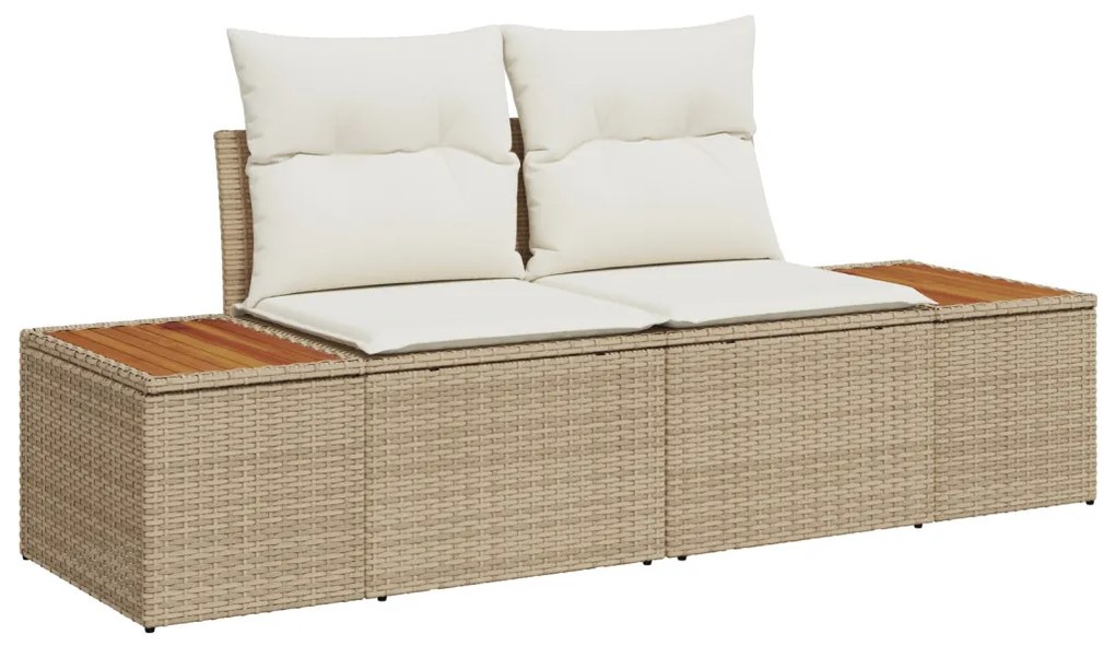 10 db-os Kert Sofa Szett Párnákkal Bézs Poli Rattan Akác, 3 db-os Kert Étkező Szett Párnákkal Bézs Poli Rattan Akác