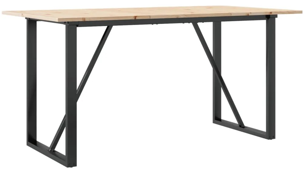 Tömör fenyőfa és acél étkezőasztal O-vázzal 140x80x75 cm