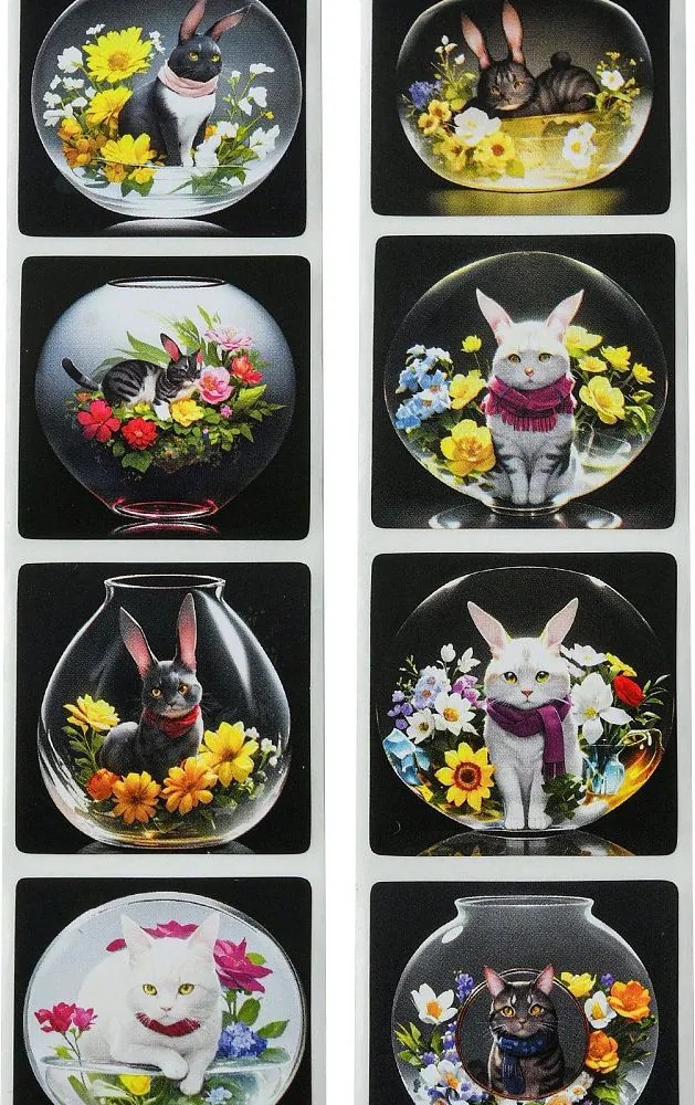 Öntapadó címkék tekercsen, macska mintával, Motivációs, 500 darab