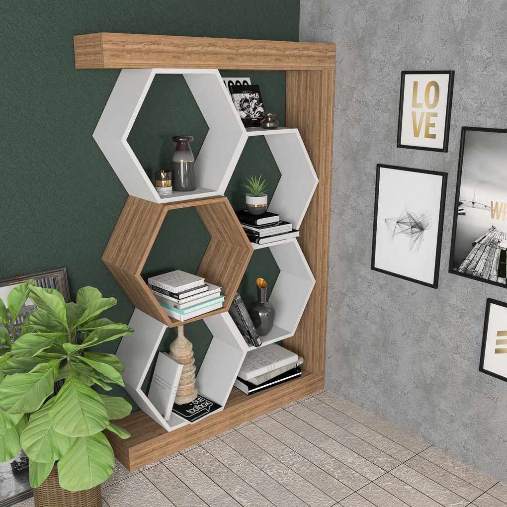 könyvespolc Artemis - Walnut, White