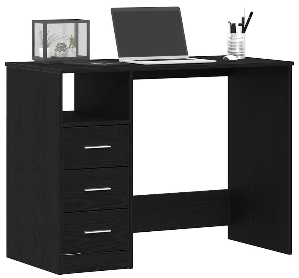 fekete tölgy szerelt fa íróasztal fiókokkal 102 x 50 x 76 cm