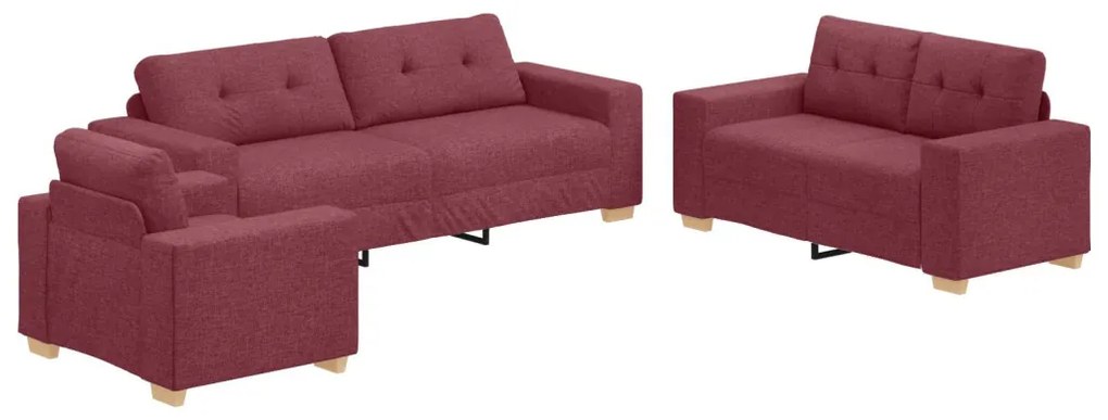 3 részes kanapészett párnákkal, bordó szövet