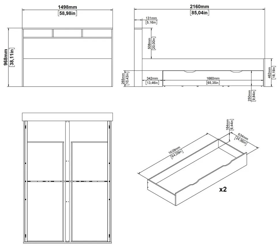 Natúr színű ágyneműtartós franciaágy ágyrács nélkül 140x200 cm tölgyfa dekorral Ikast – Tvilum