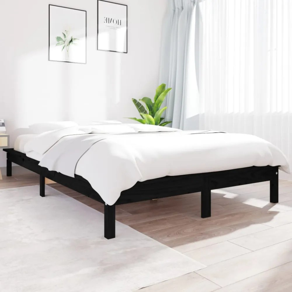 fekete franciaágy tömör fenyőfa ágykeret 150x200 cm