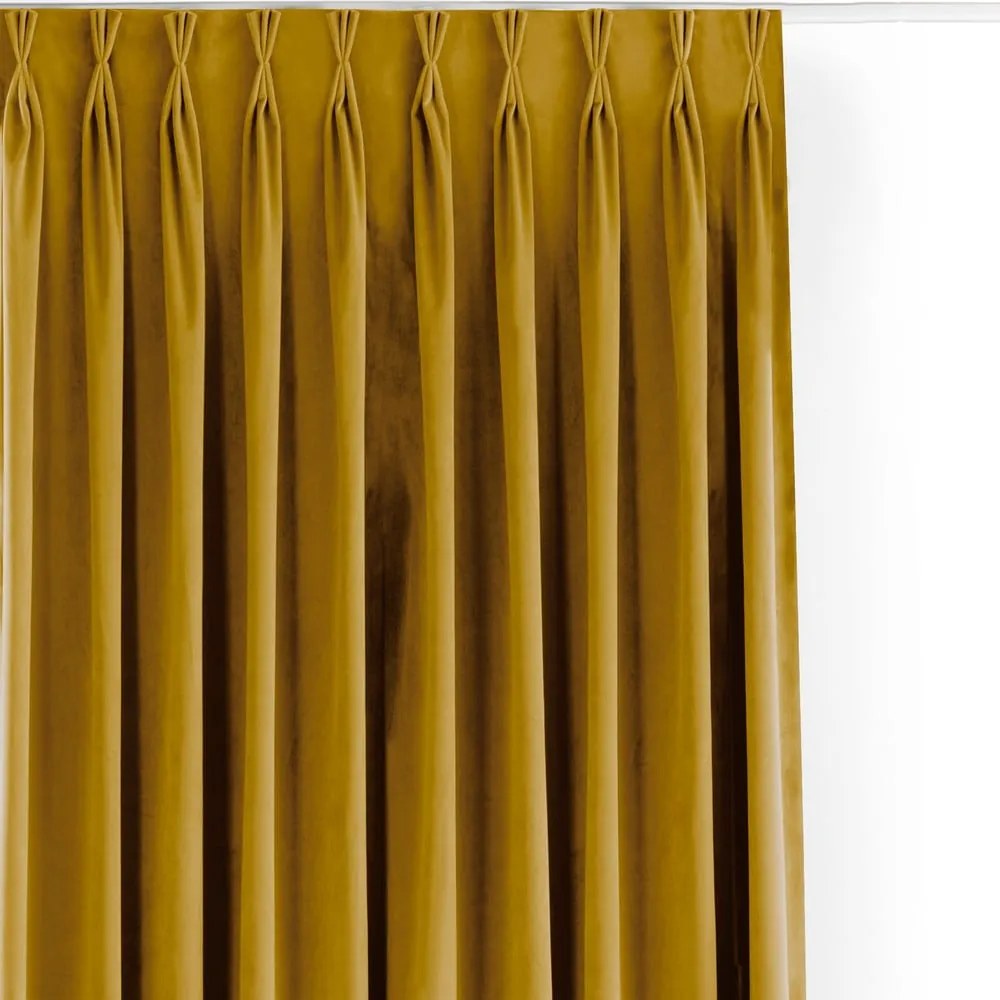 Mustársárga bársony dimout (részleges sötétítő) függöny 265x270 cm Velto – Filumi