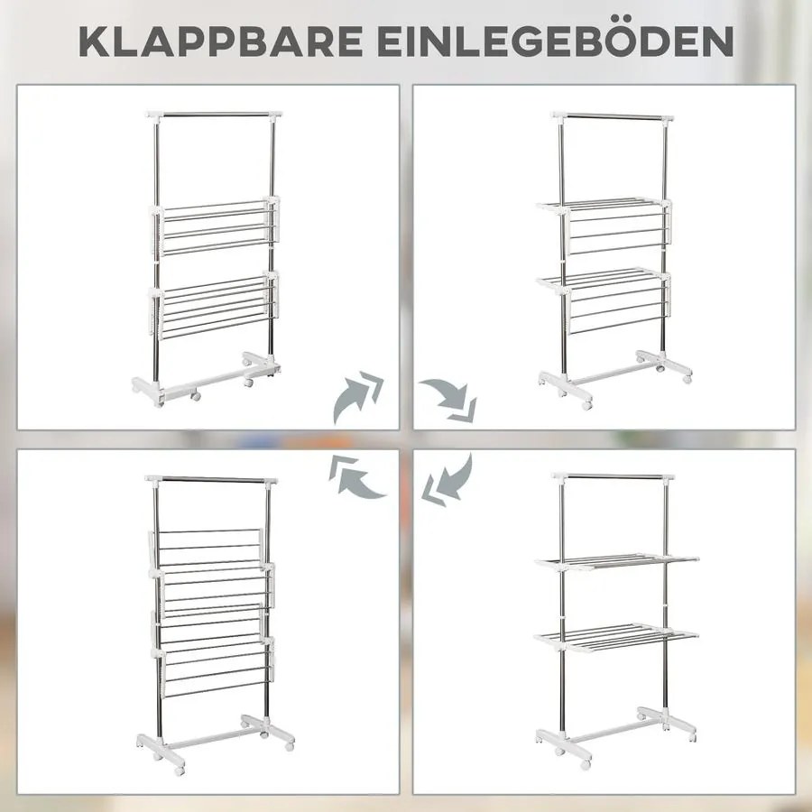 Összecsukható ruhaszárító állvány kerekekkel 83-136,5 x 45,5 x 154 cm
