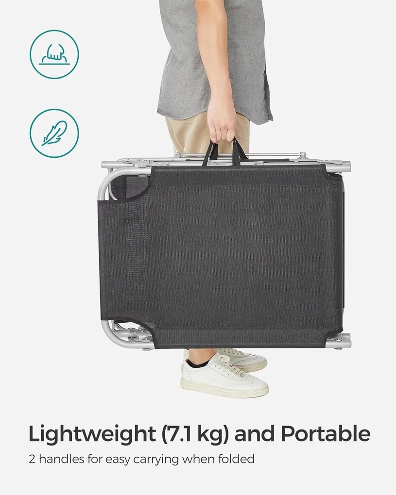 Összecsukható napozóágy napellenzővel 53 x 193 x 29,5 cm, 150 kg-ig terhelhető, sötétszürke
