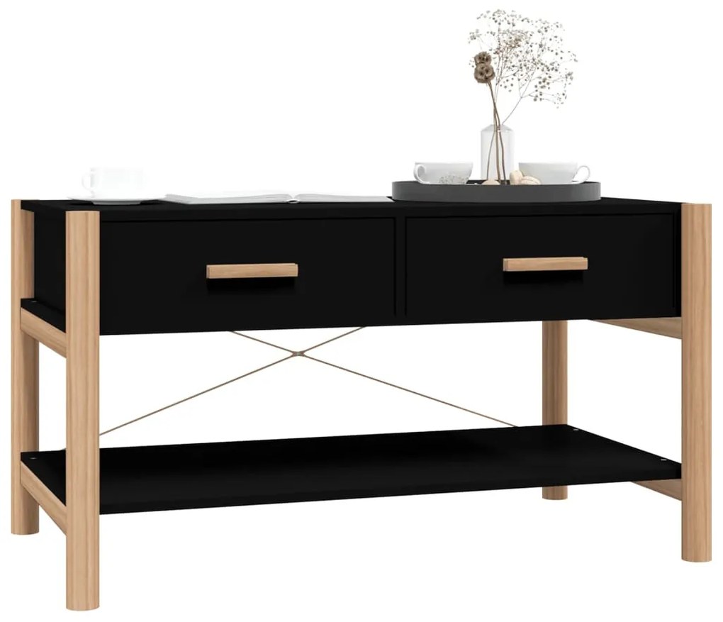 Fekete szerelt fa dohányzóasztal 82 x 48 x 45 cm