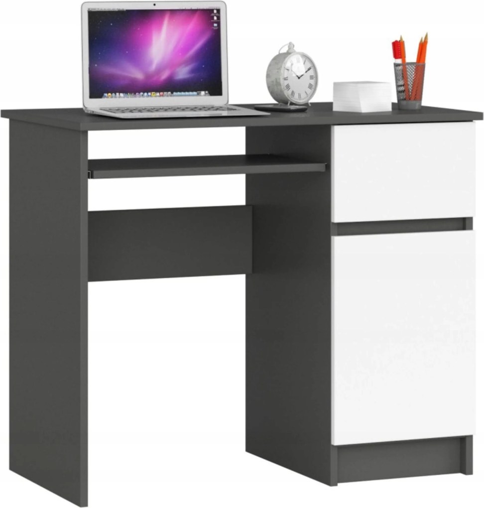 Számítógépasztal Pixel Jobbos grafit szürke-fehér 90cm Akd