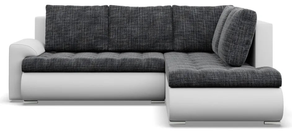 Tokio sarokkanapé, L alakú háttámlával, 2 ágyneműtartóval, fonott + műbőr, jobboldali, sötétszürke - fehér