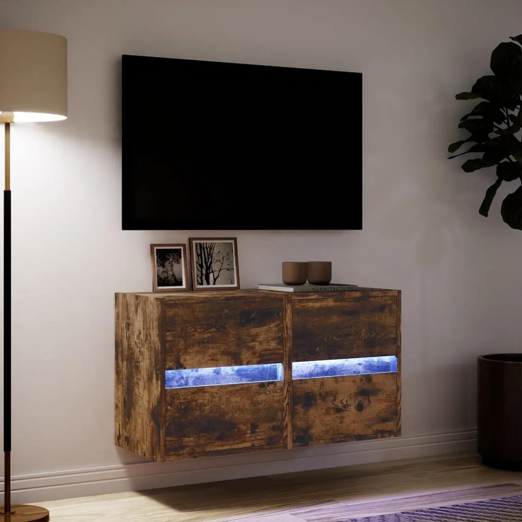 2 db füstös tölgy fali TV-szekrény LED-ekkel 41 x 31 x 45 cm