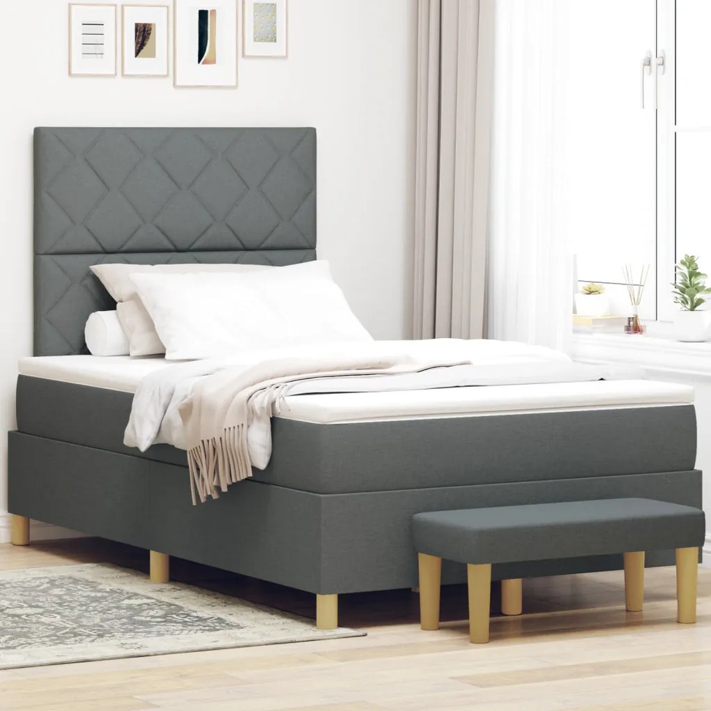 Box Spring Ágy Matraccal és Pad Sötétszürke 120x190 cm Textil