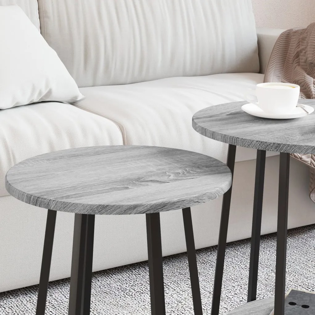 vidaXL Kisasztal készlet polcokkal 2 pcs Szürke Sonoma és Fekete