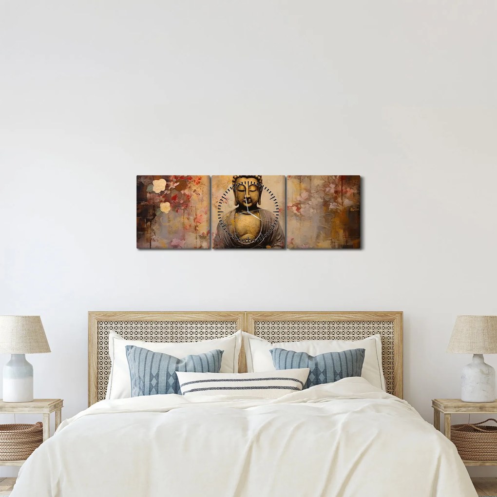 Kép - Buddha, festészet (órával) (90x30 cm)