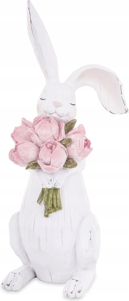 Húsvéti figura nyuszi dekoráció fehér virágok rózsaszín