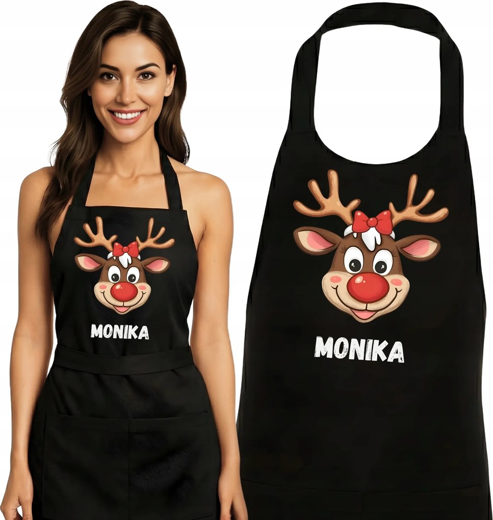 Konyhai kötény Karácsonyi rénszarvas Rudolf karácsonyi ajándék Írja be a nevét