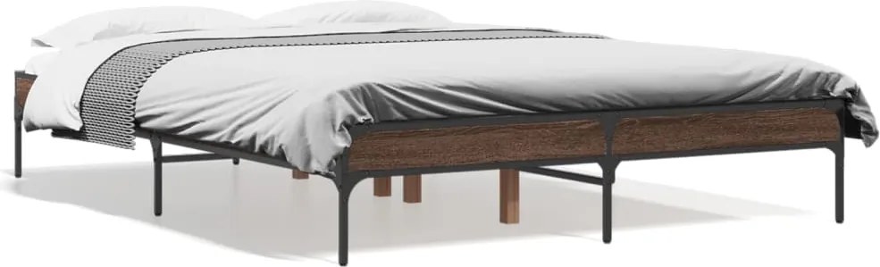 vidaXL barna tölgyszínű szerelt fa és fém ágykeret 135 x 190 cm