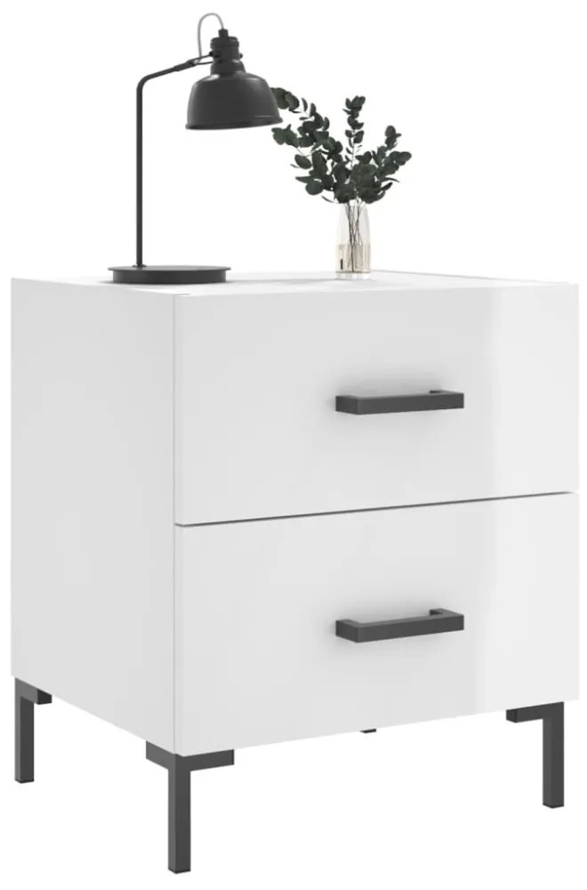 2 db magasfényű fehér szerelt fa éjjeliszekrény 40x35x47,5 cm