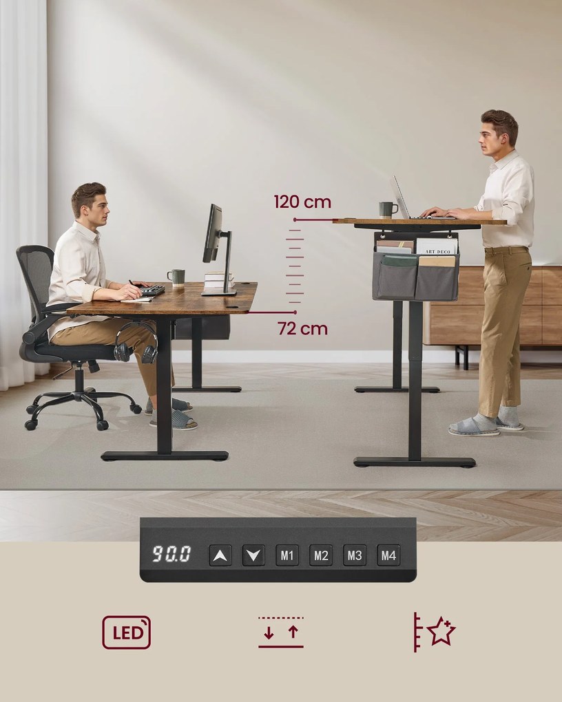 Magasságállítható elektromos íróasztal memóriafunkcióval 180 x 80 cm, vintage barna