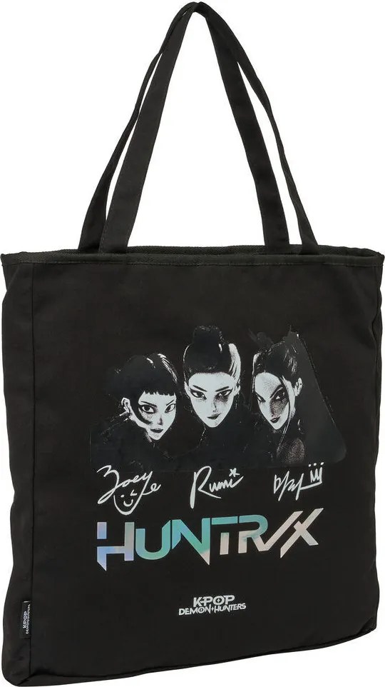 K-pop Démonvadászok Black cipzáras vászon válltáska, bevásárlótáska 38 cm