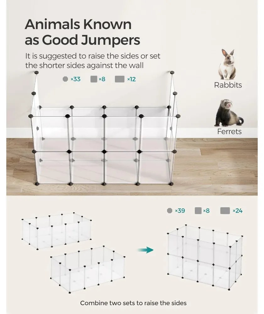 Ketrec háziállatoknak műanyag átlátszó elemekkel, fehér 125x63x42cm