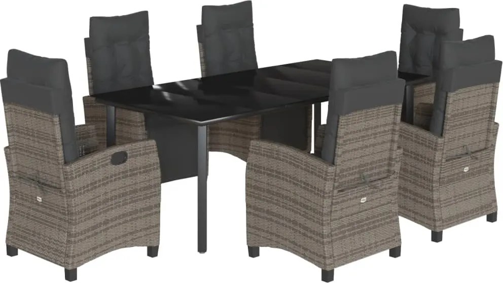 vidaXL 7 részes szürke polyrattan kerti étkezőgarnitúra párnával