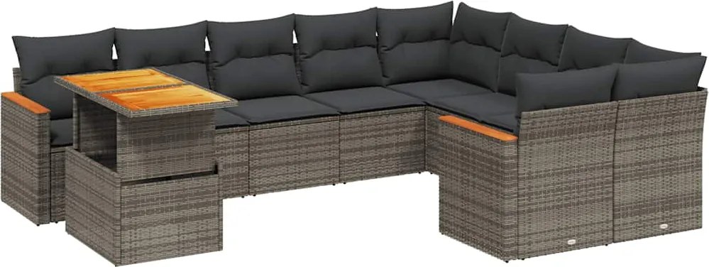 vidaXL 10 részes szürke polyrattan kerti ülőgarnitúra párnákkal