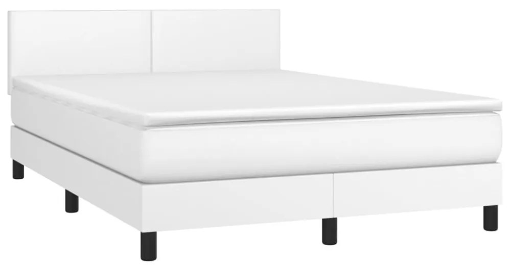 fehér műbőr rugós ágy matraccal és LED-del 140x190 cm