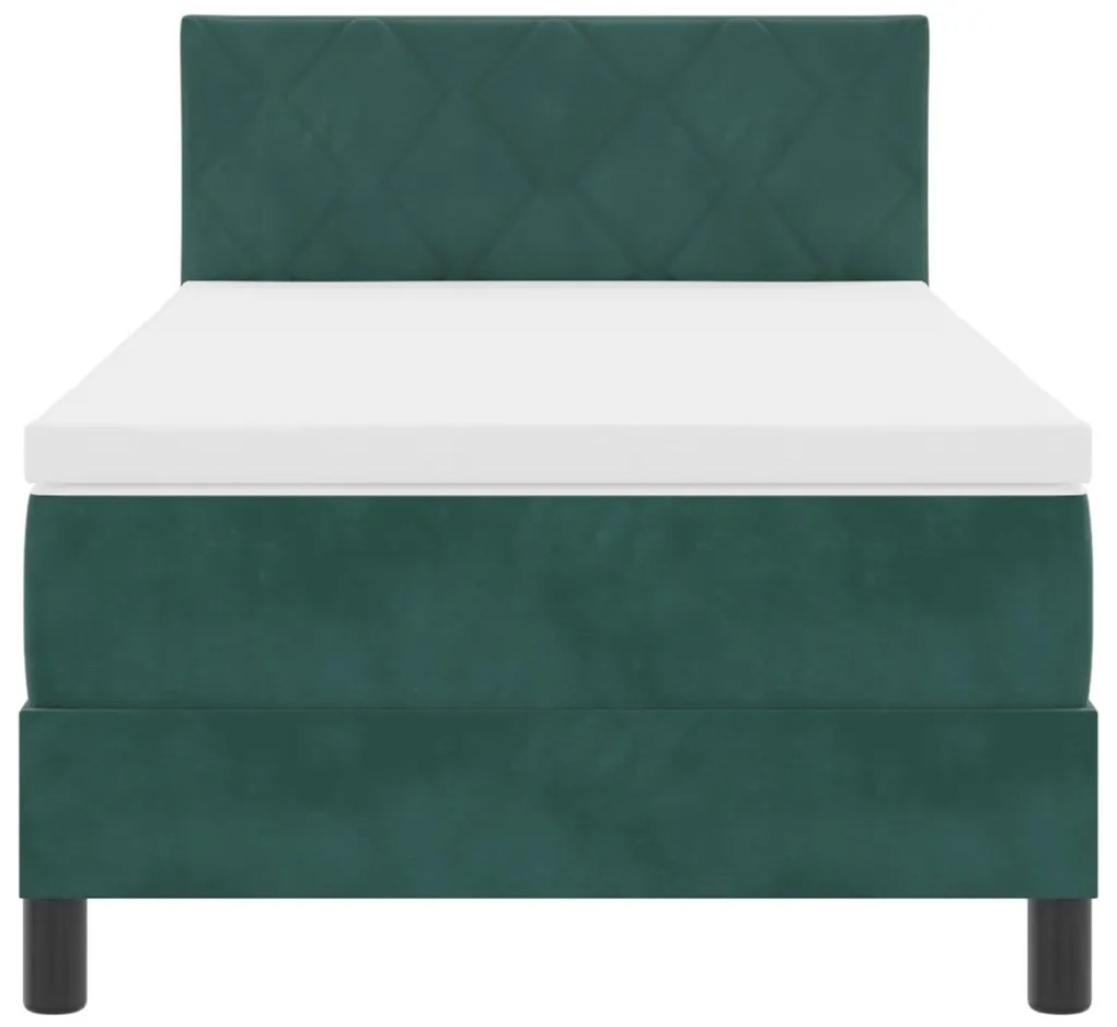 Boxspring Ágy Matrac & LED Sötétzöld 90x200 cm Bársonyos