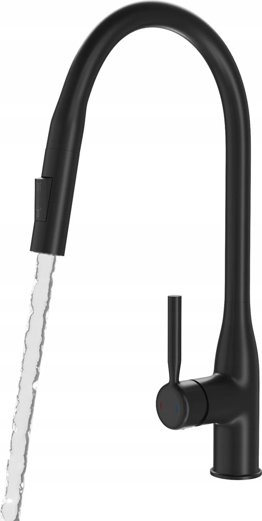 Fossa Konyhai Csaptelep Kihúzható Fekete Csővel, Kétfunkciós