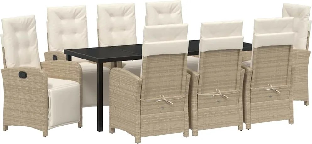 vidaXL Kert étkező szett párnával 9 pcs Bézs polirattan