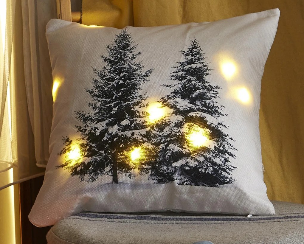 LED-es világító díszpárnahuzat 40x40 karácsonyfa