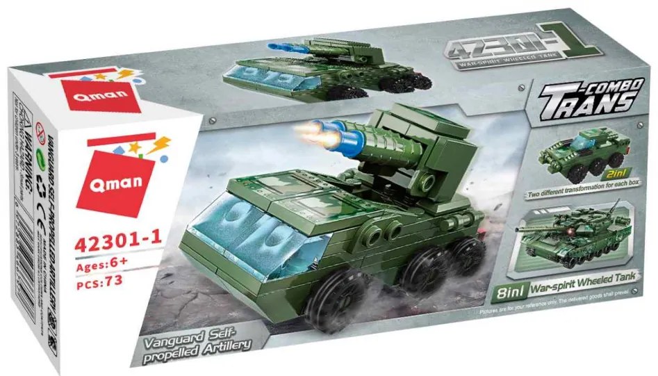QMAN® 42301 | lego-kompatibilis építőjáték | 642 db építőkocka | 8-az-1-ben Háborús tank kerekeken