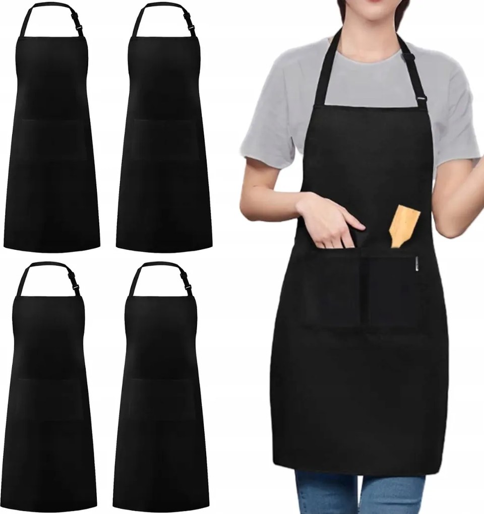 4 db-os Konyhai Kötény Készlet Fekete Gasztronómia Zsebbel