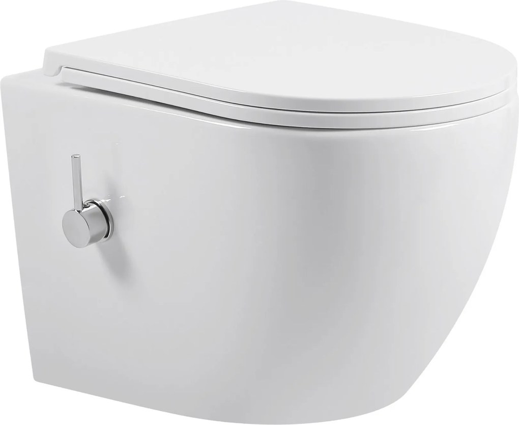 Erga Lily, fali WC-csésze bidé funkcióval + WC-ülőke, fényes fehér, ERG-V03-LILY-RIM-BID-WH