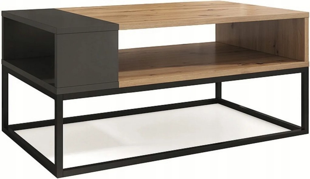 Dohányzóasztal polccal modern tölgy artisan pad loft nappali Afra