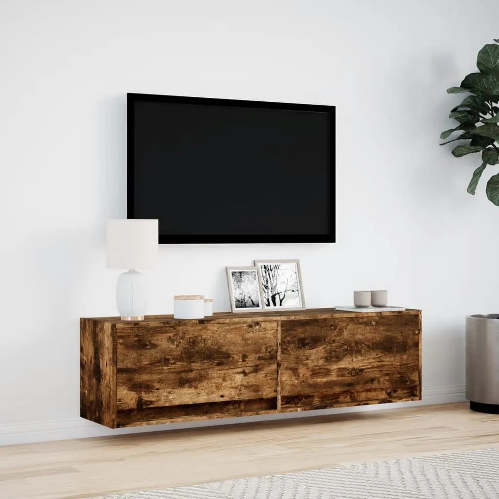 füstös tölgy színű fali TV-szekrény LED-ekkel 140 x 31 x 38 cm