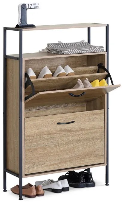 Cipősszekrény, 2 rekeszes, tölgy dekor, MDF