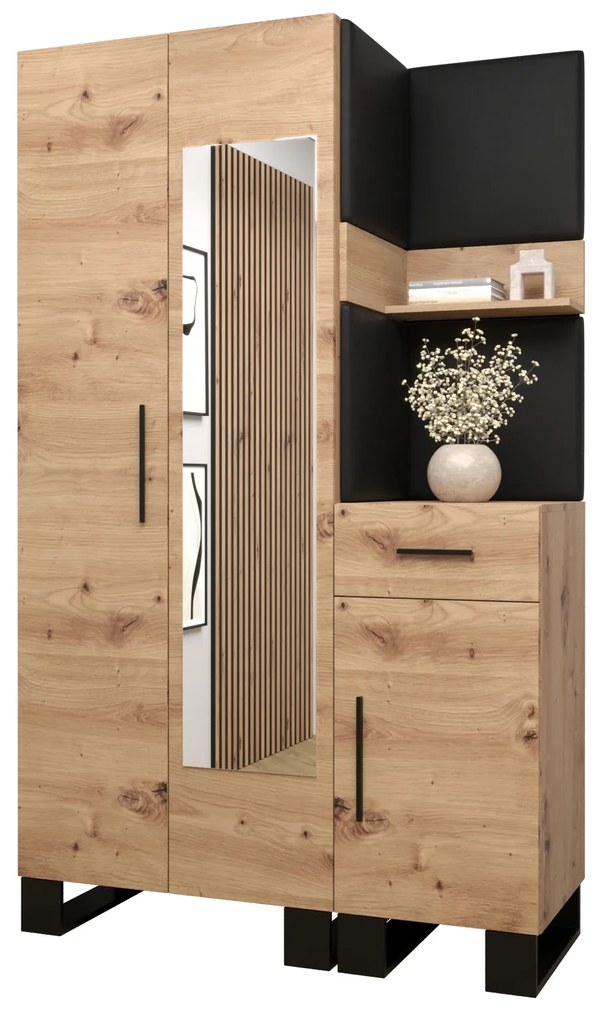 Előszobabútor Amanda 16 (artisan tölgy + fekete öko-bőr). 1086000