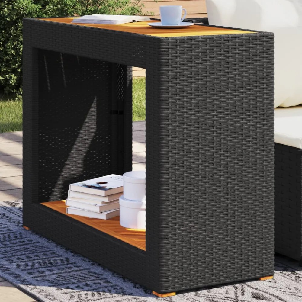 fekete polyrattan falapos kerti asztal 100x40x75 cm