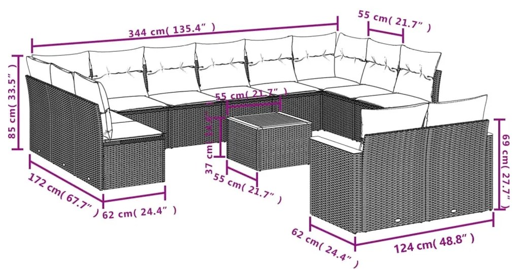 13 részes szürke polyrattan kerti ülőgarnitúra párnákkal