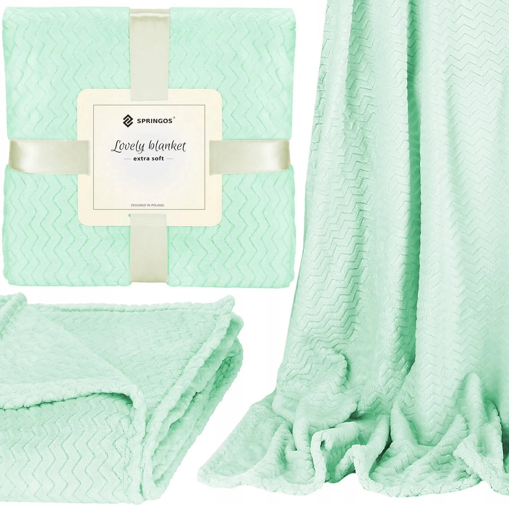 Vastag Dombornyomott Mintás Takaró 200x220 cm Zöld Puha Meleg Ágytakaró